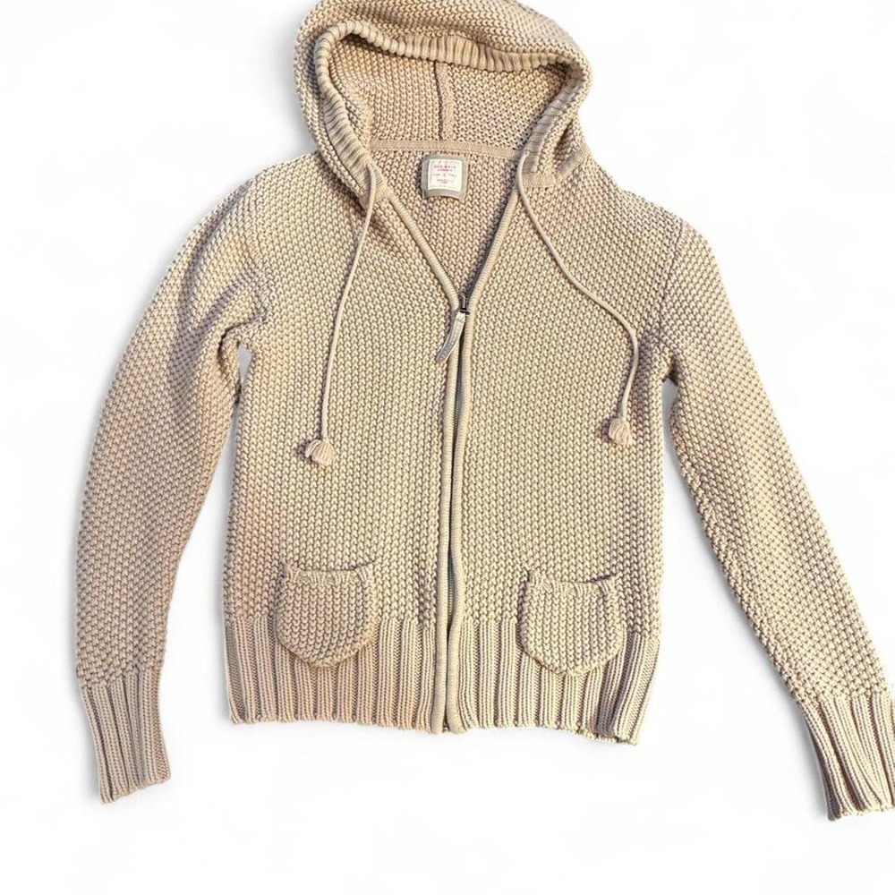 Vintage Old Navy Heavyweight 100% Cotton Hooded Sweater Jacket Beige
